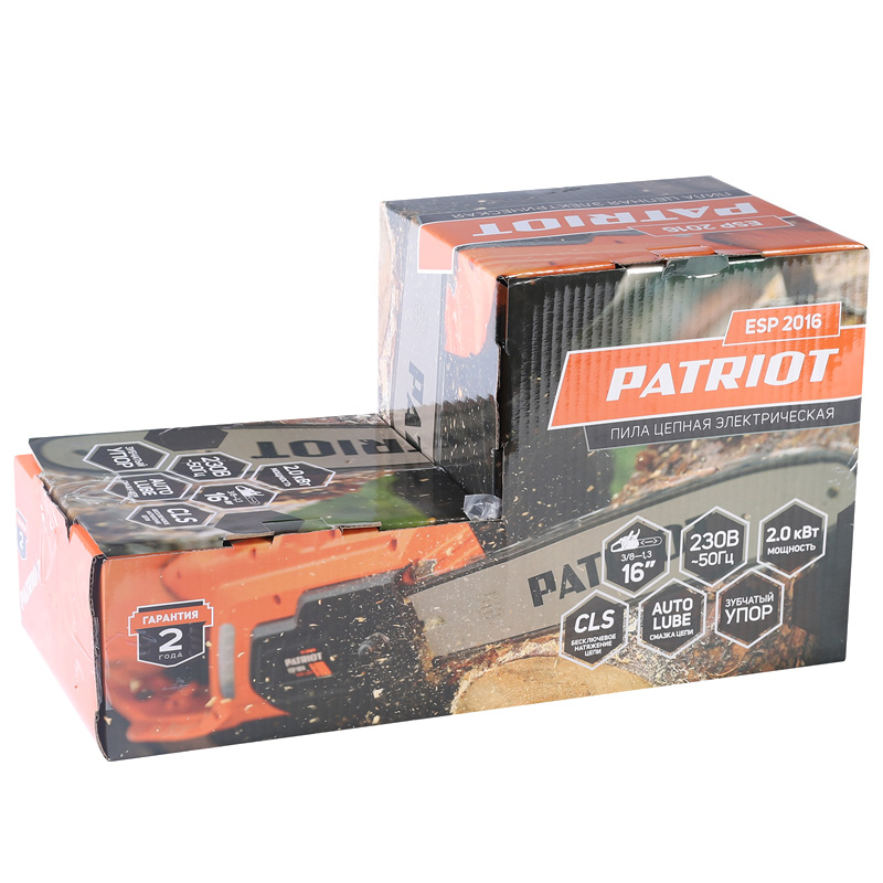 Пила цепная электрическая PATRIOT ESP 2016 ручная садовая, 2000Вт, шина 16, 57 звеньев