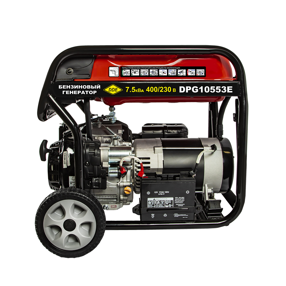 Генератор бензиновый DDE DPG10553E (1+3ф 7,5/8,5 кВт бак 25 л 94 кг дв-ль 16 л.с. элстарт)(1+3ф 7,5/8,5 кВт бак 25 л 94 кг дв-ль 16 л.с. элстарт, тр. уст-во)