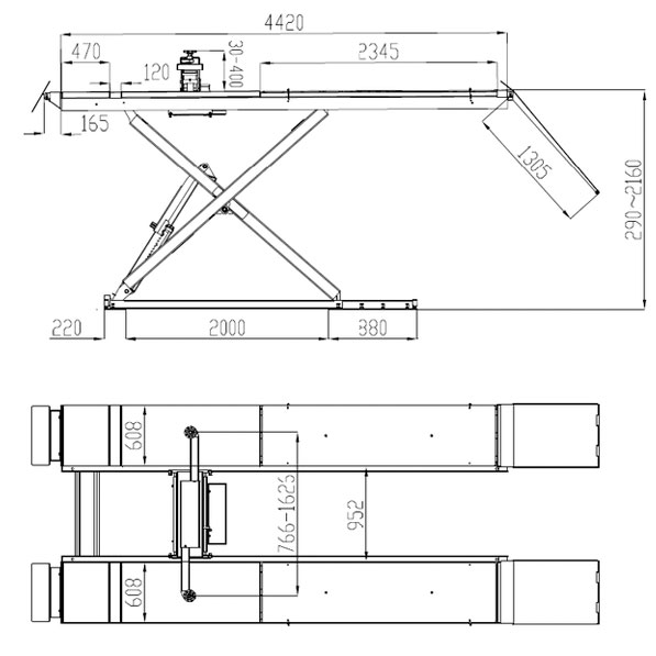 Подъемник ножничный F6109 AE&T (220/380В) для сход-развала для монтажа в