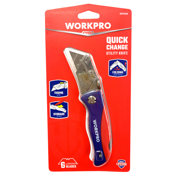 Нож универсальный складной со сменными лезвиями WP211006 WORKPRO